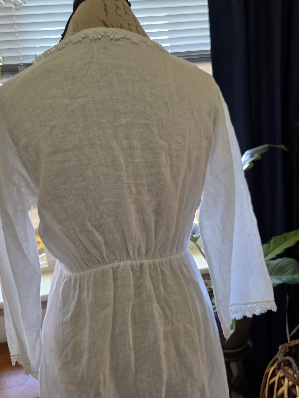 Valentina Linen V-Neck Lace-Trim Crochet Mini Dress Cover Up - Picture 6 of 10